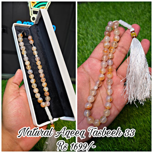 Natural Aqeeq Tasbeeh 33 Beads