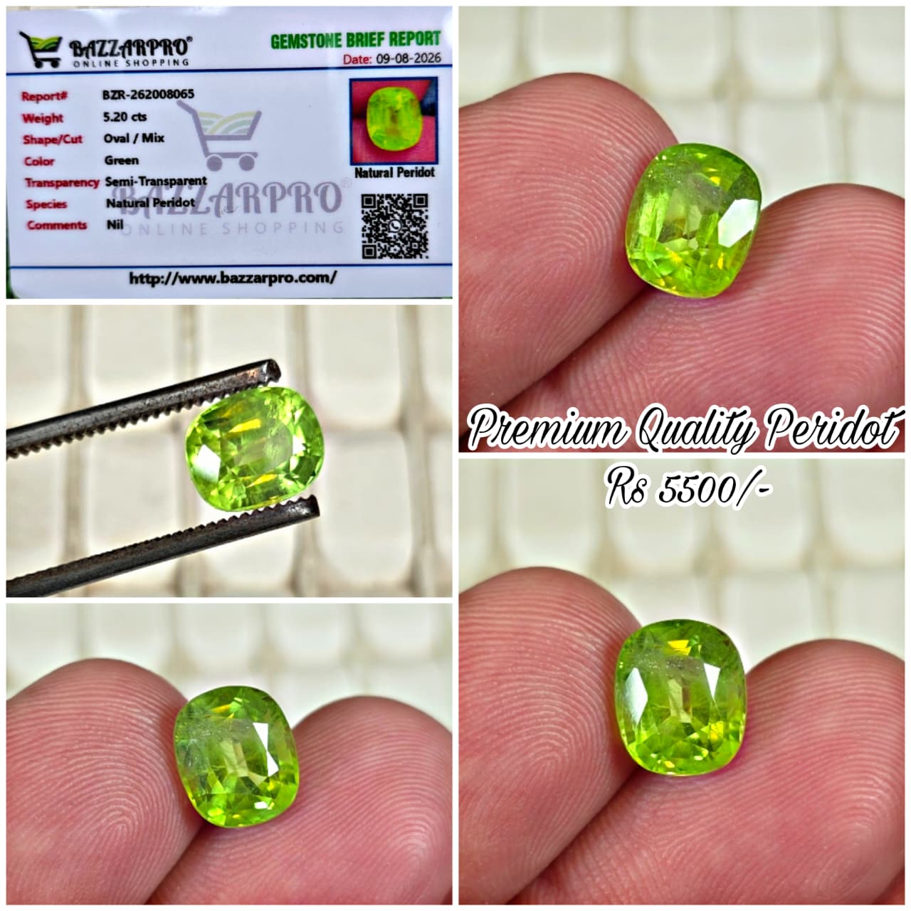 Premium Quality Peridot Stone With Lab Certificate