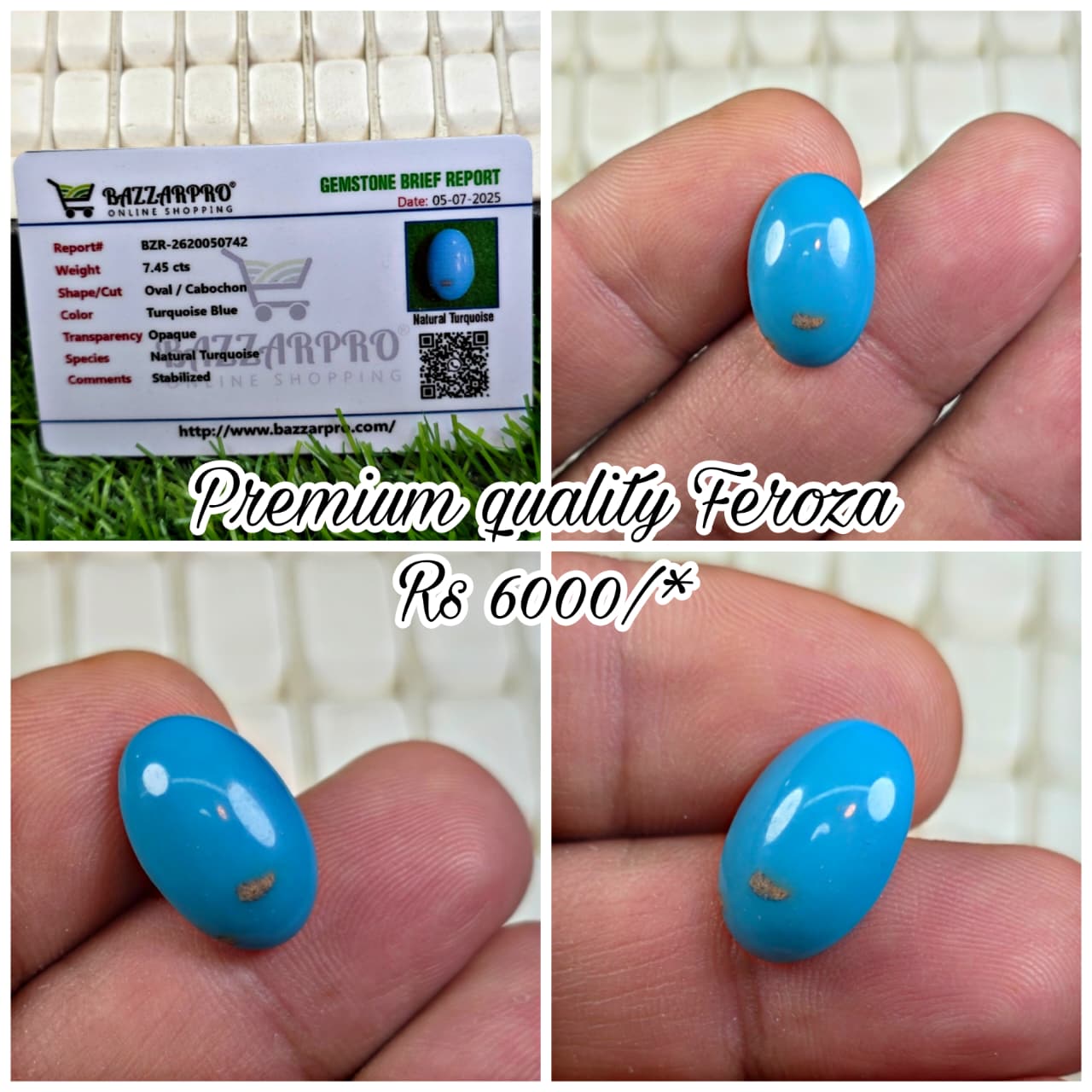 Natural Feroza Stone With Lab Certificate