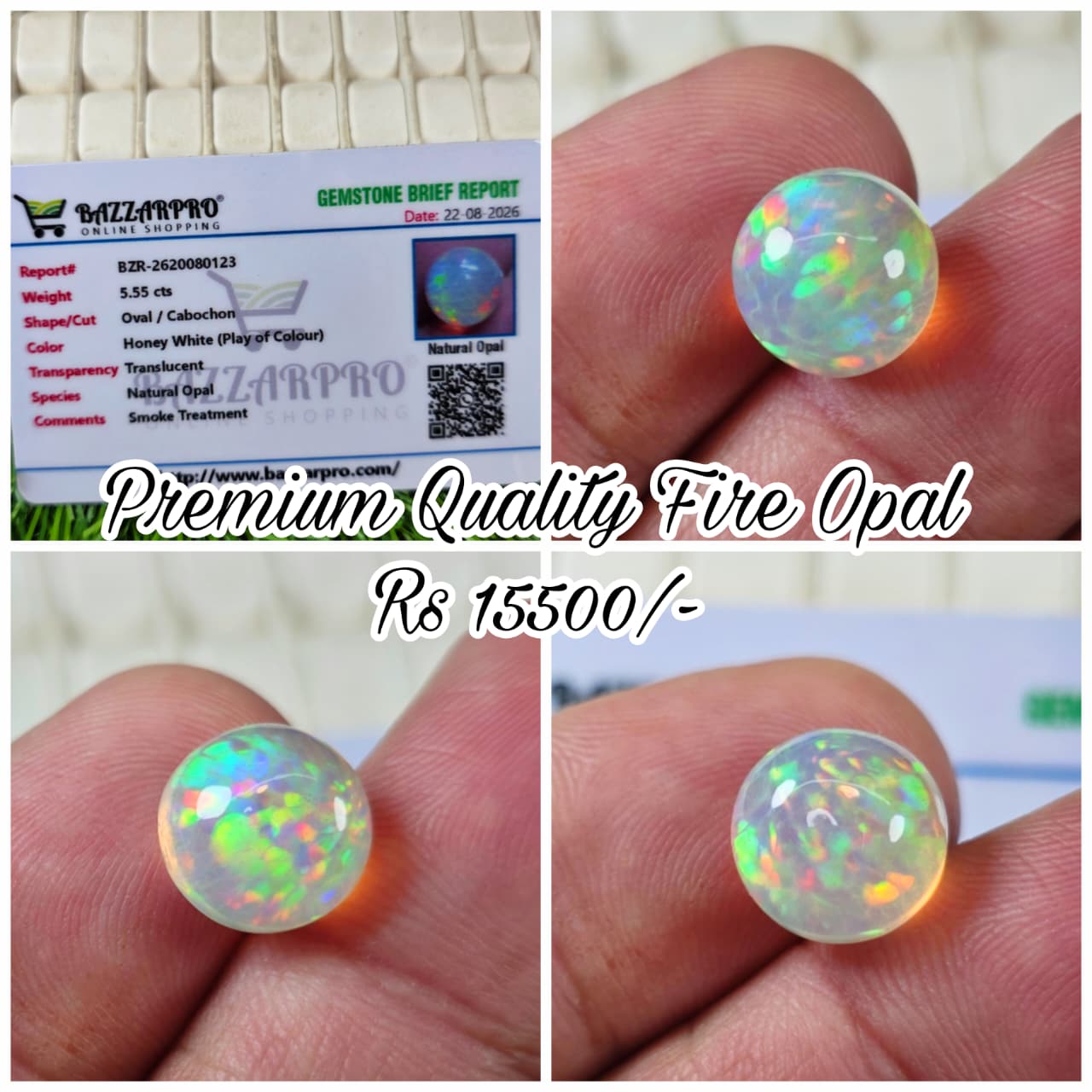 Natural Full Fire Opal Stone With Lab Certificate