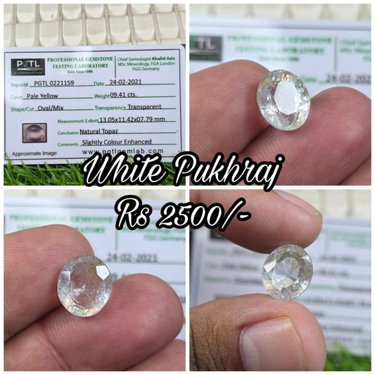 Natural White Pukhraj Stone With Lab Certificate