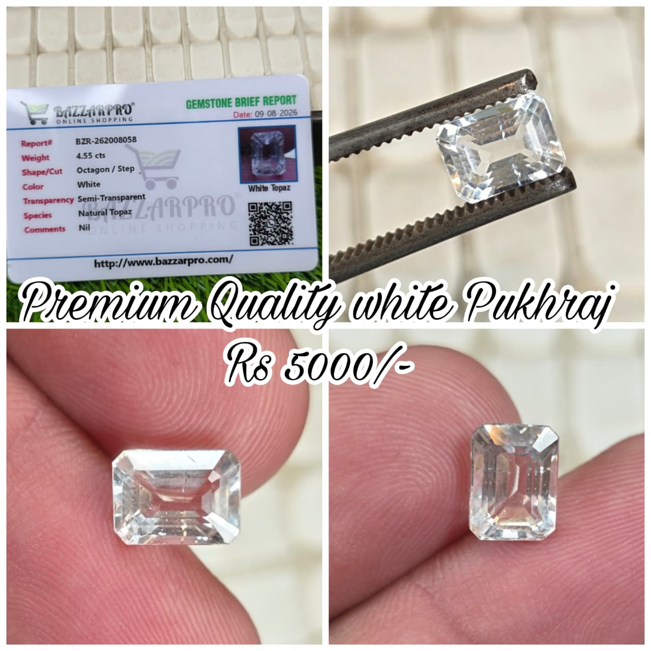 Premium Quality White Pukhraj Stone With Lab Certificate