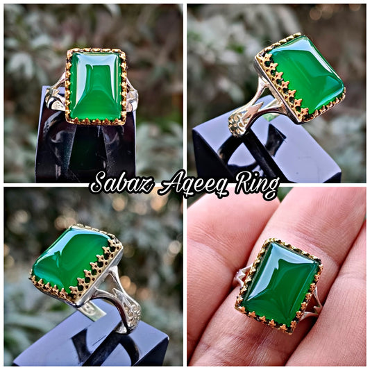 Sabaz Aqeeq Ring In vintage Style Pure Silver