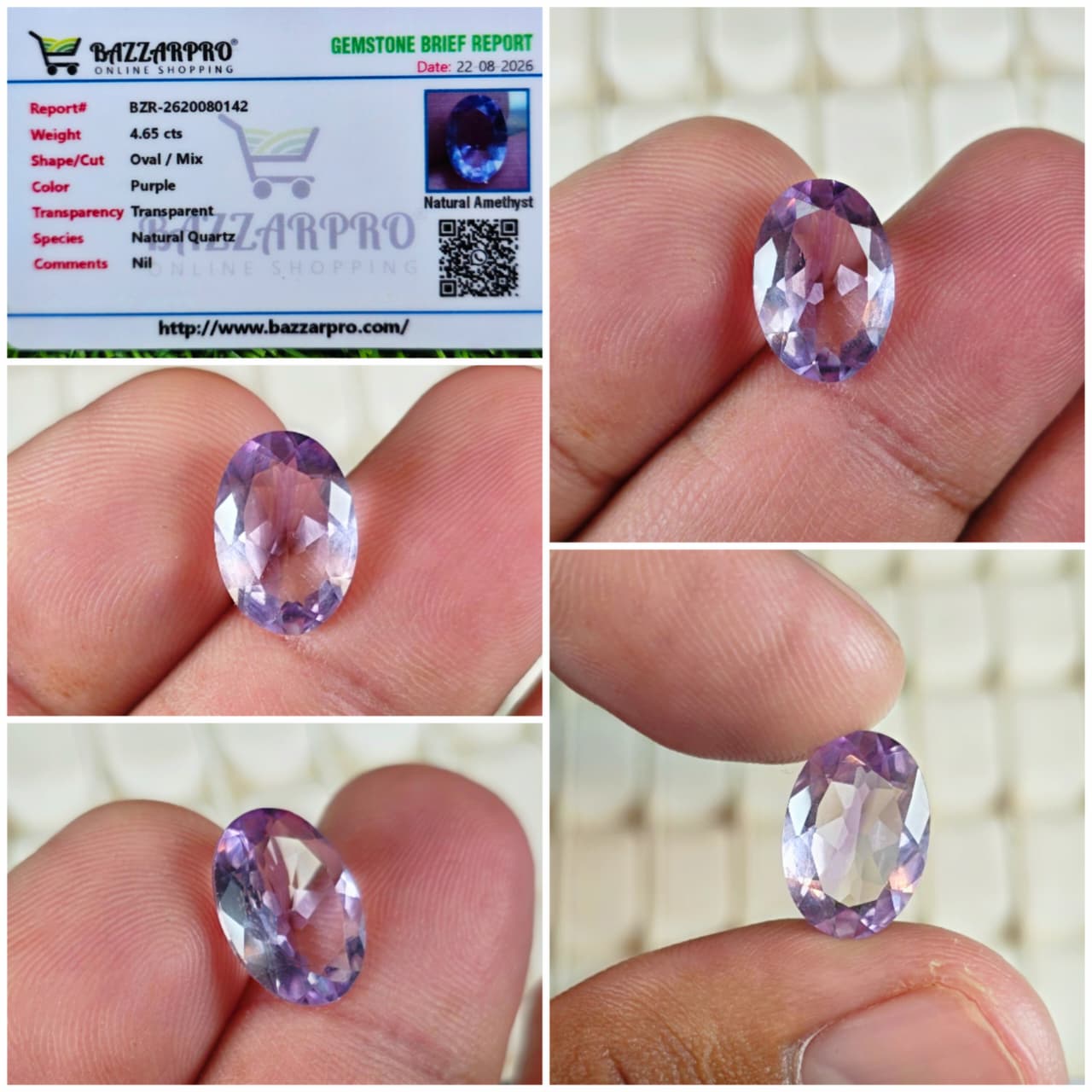 Natural Amethyst Stone With Lab Certificate