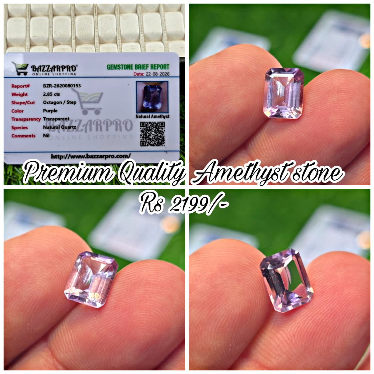 Natural Amethyst Stone With Lab Certificate