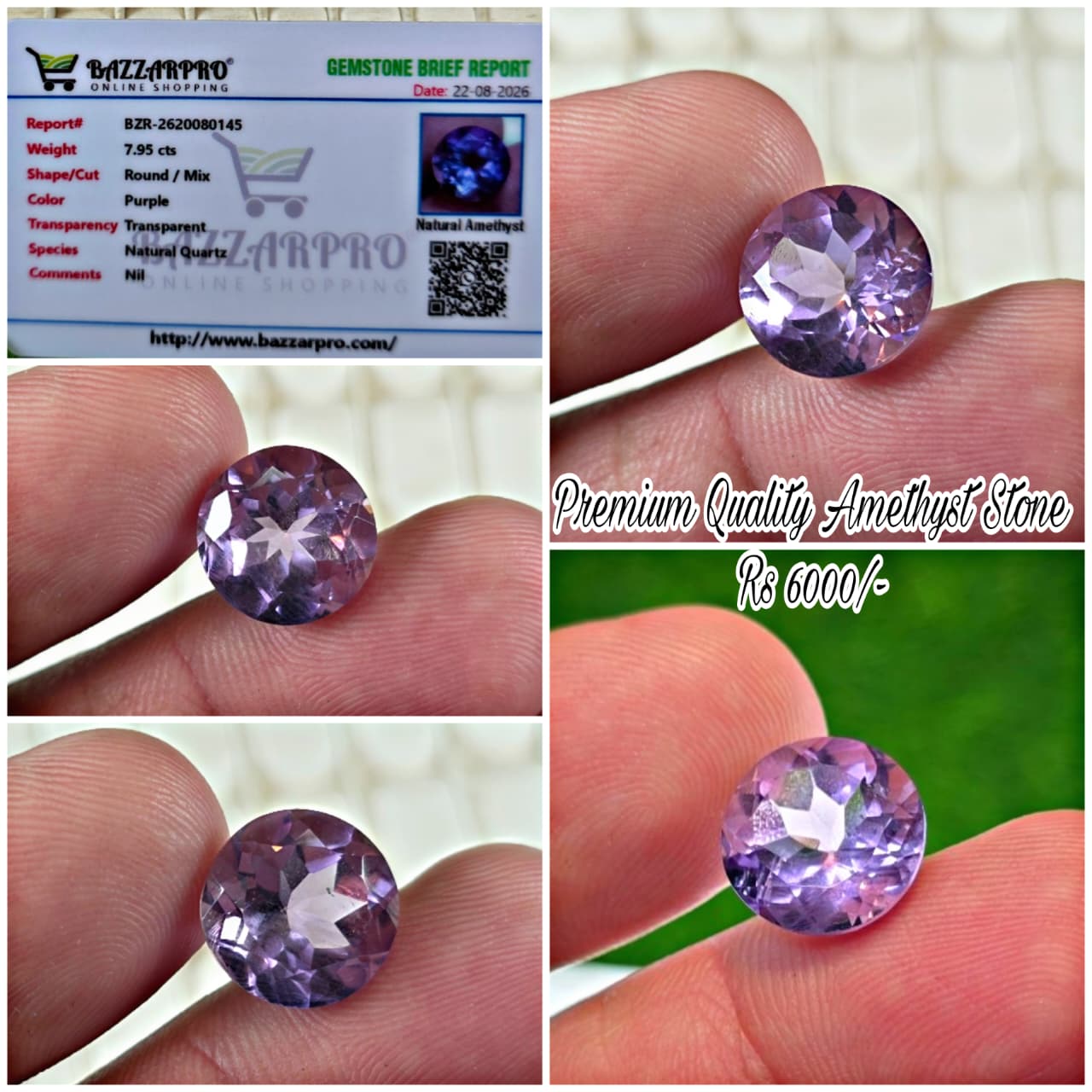 Natural Amethyst Stone With Lab Certificate