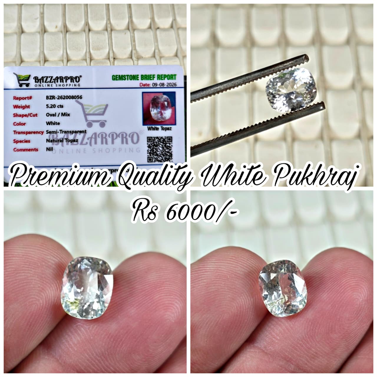 Premium Quality White Pukhraj Stone With Lab Certificate