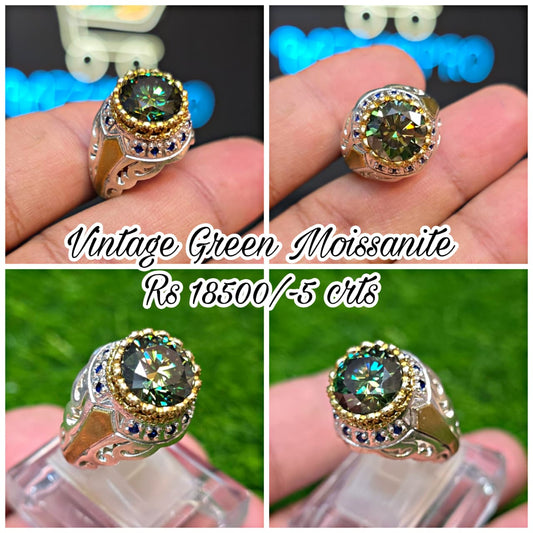 Premium Quality Vintage Style Green Moissanite Ring