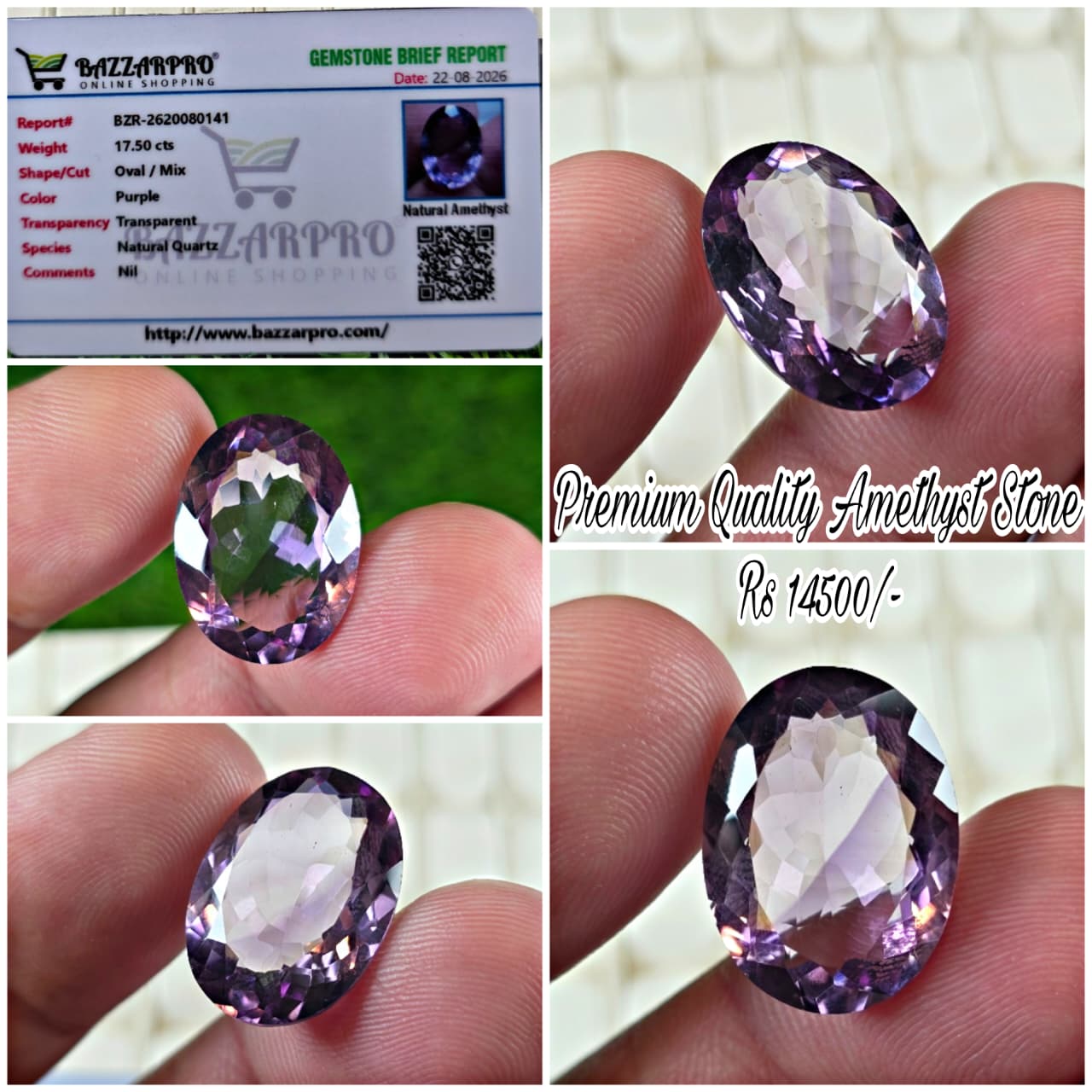 Natural Amethyst Stone With Lab Certificate
