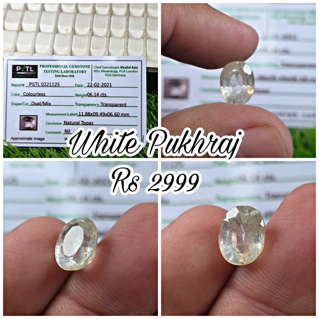 Natural White Pukhraj Stone With Lab Certificate