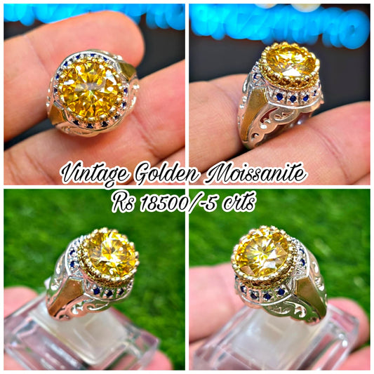 Premium Quality Vintage Style Golden Moissanite Ring