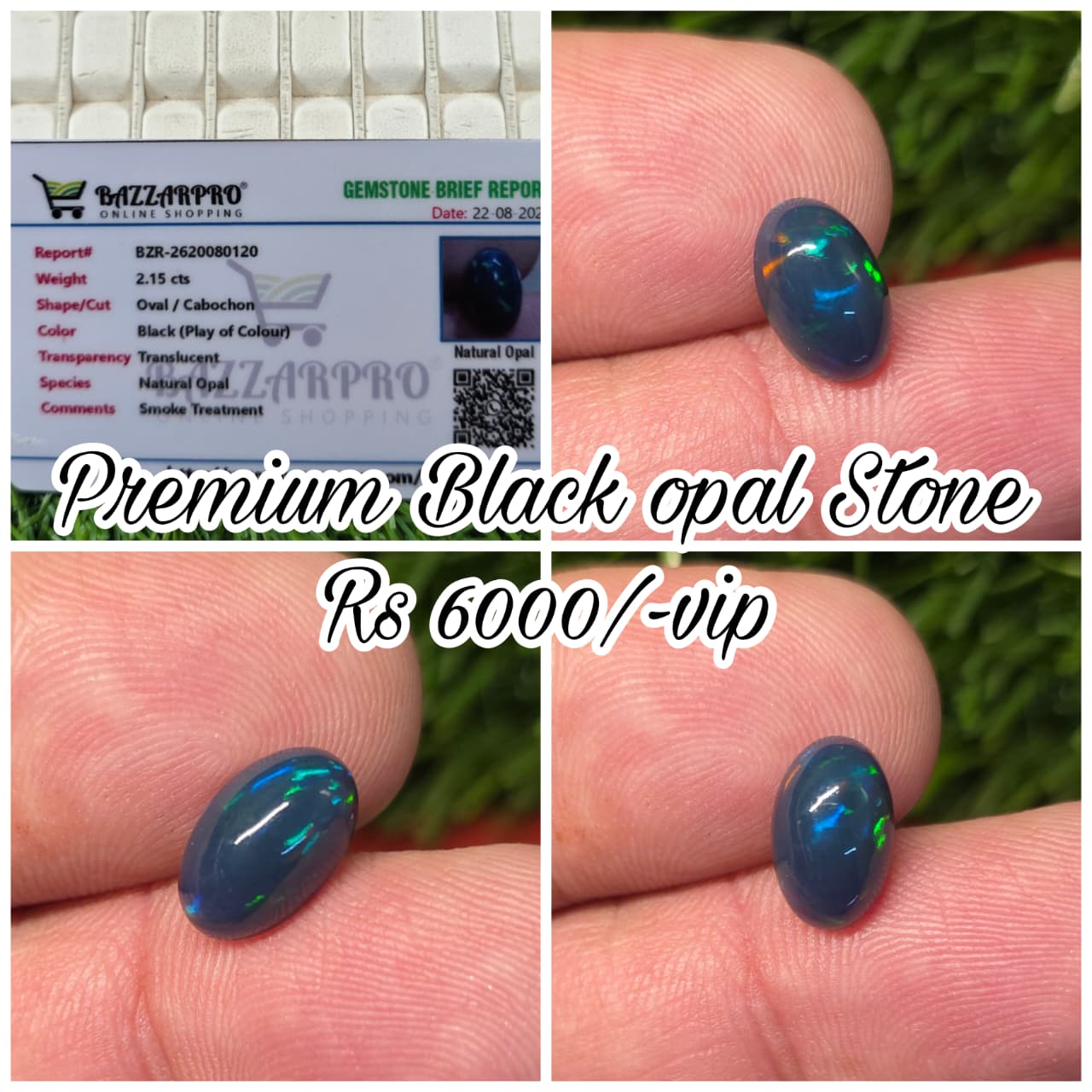 Natural Black Opal Stone With Lab Certificate