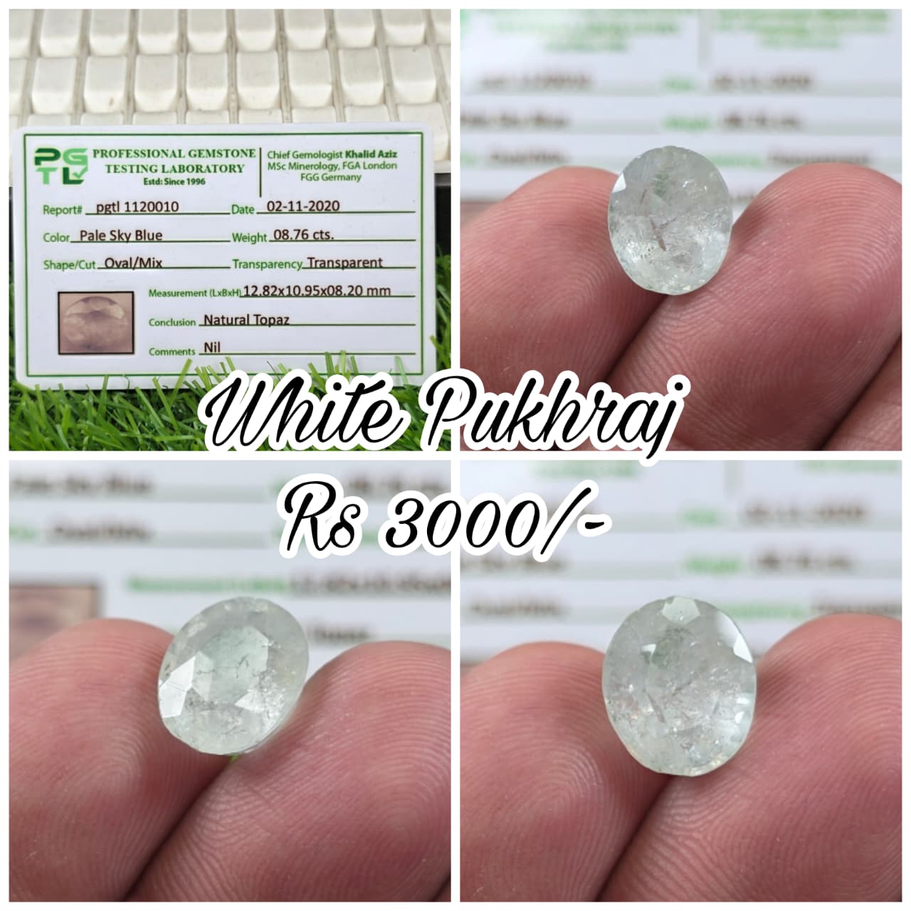 Natural White Pukhraj Stone With Lab Certificate