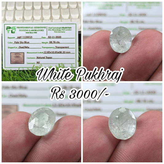 Natural White Pukhraj Stone With Lab Certificate