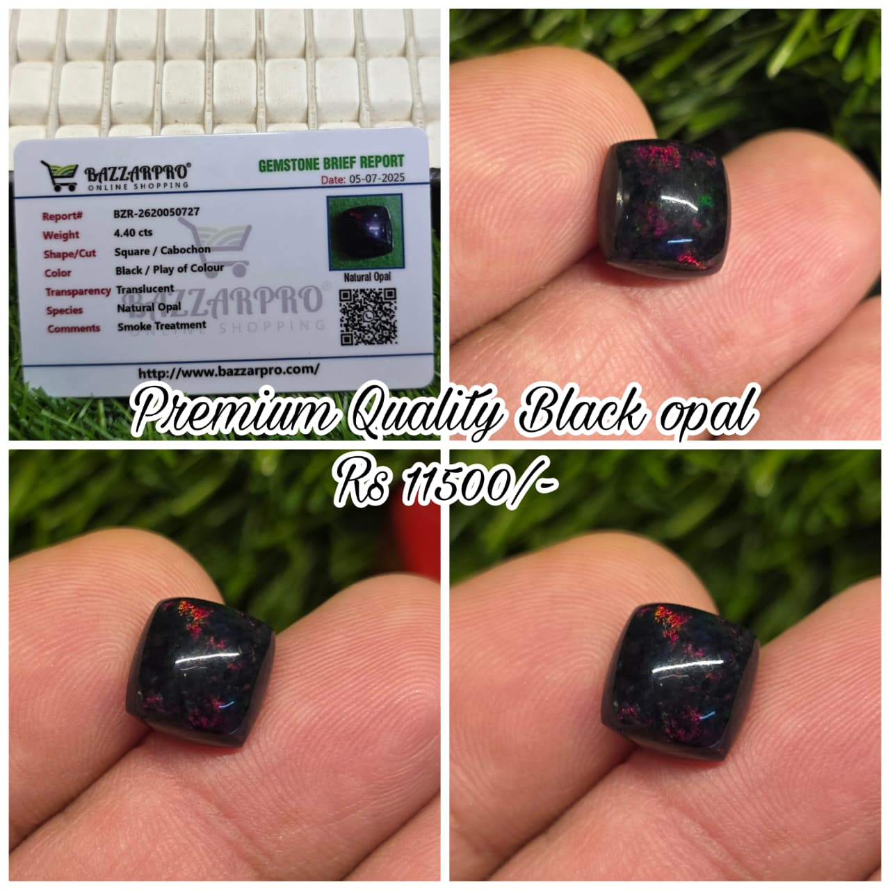 Natural Black Full Fire Opal Stone With Lab Certificate
