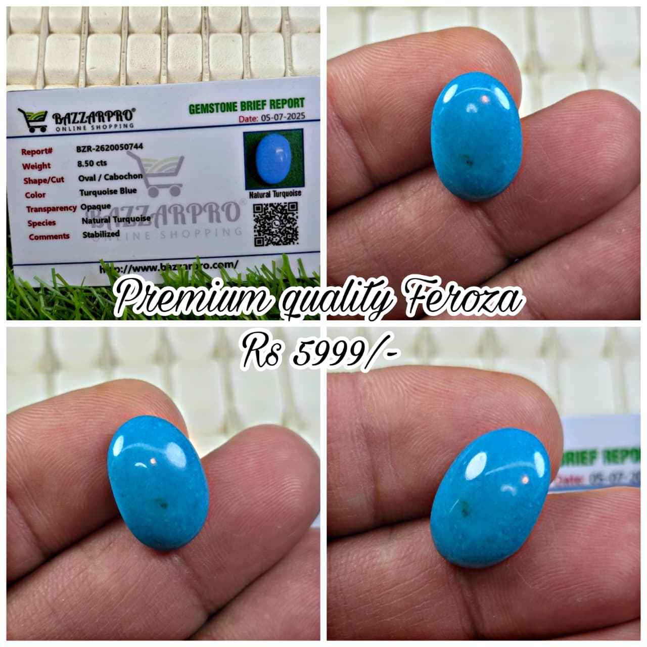 Natural Feroza Stone With Lab Certificate