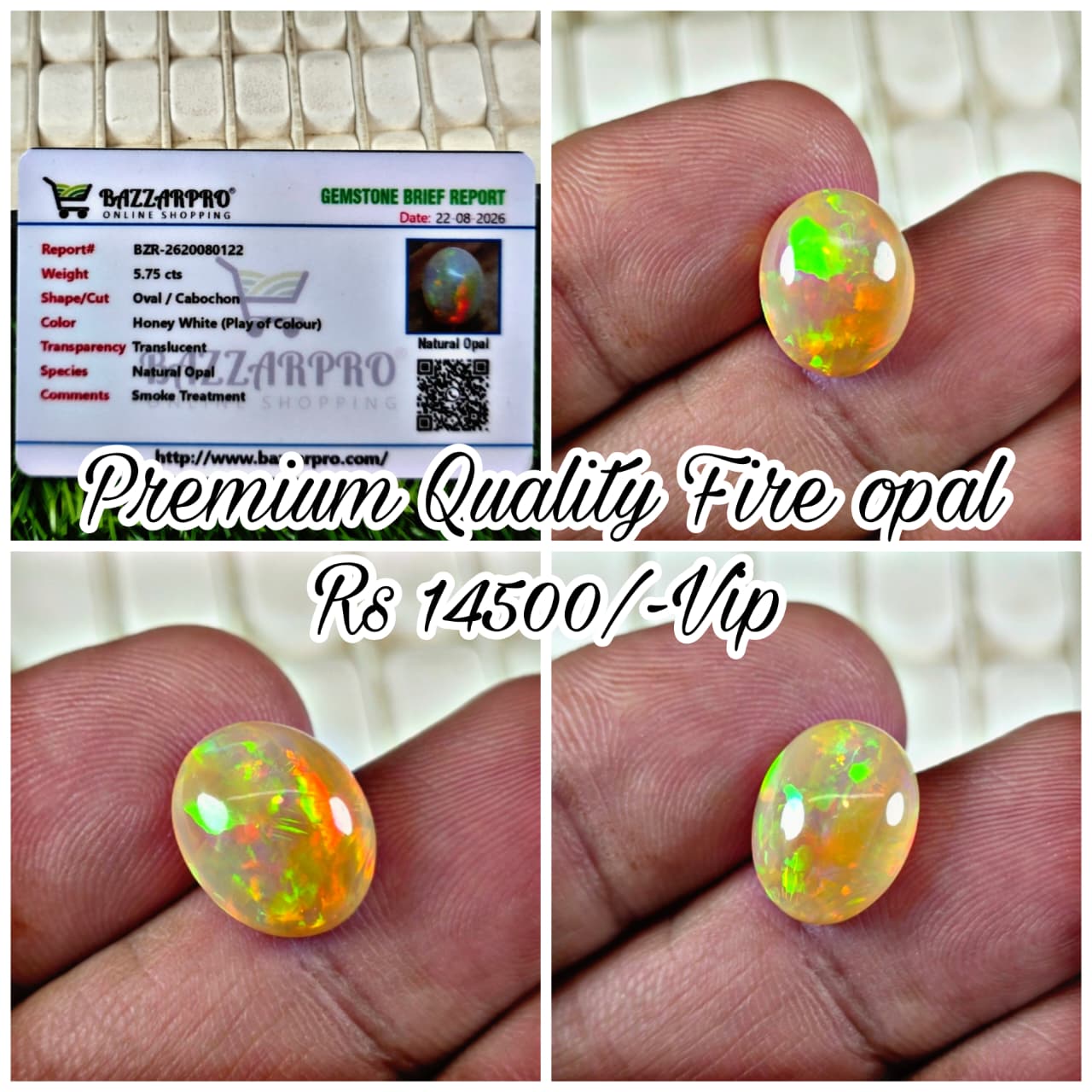 Natural Full Fire Opal Stone With Lab Certificate