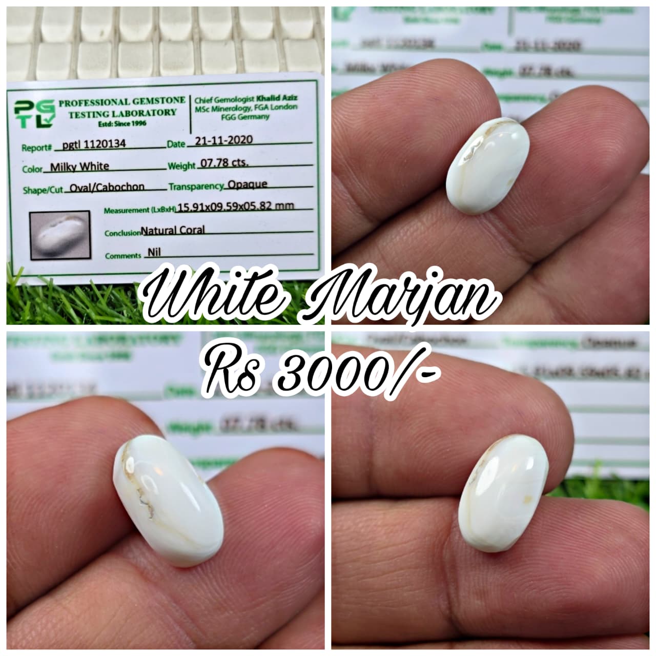 Natural White Marjan Stone With Lab Certificate