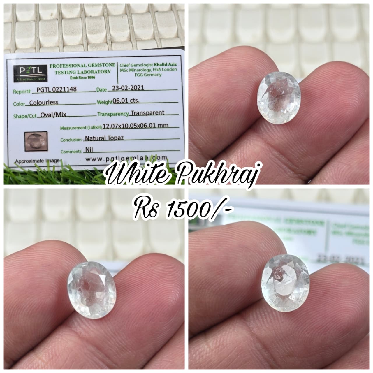 Natural White Pukhraj Stone With Lab Certificate