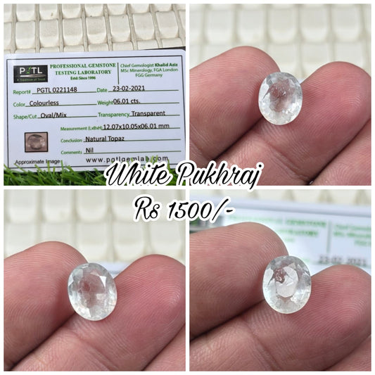 Natural White Pukhraj Stone With Lab Certificate