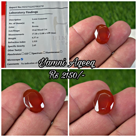 Yamni Aqeeq With Lab Certificate