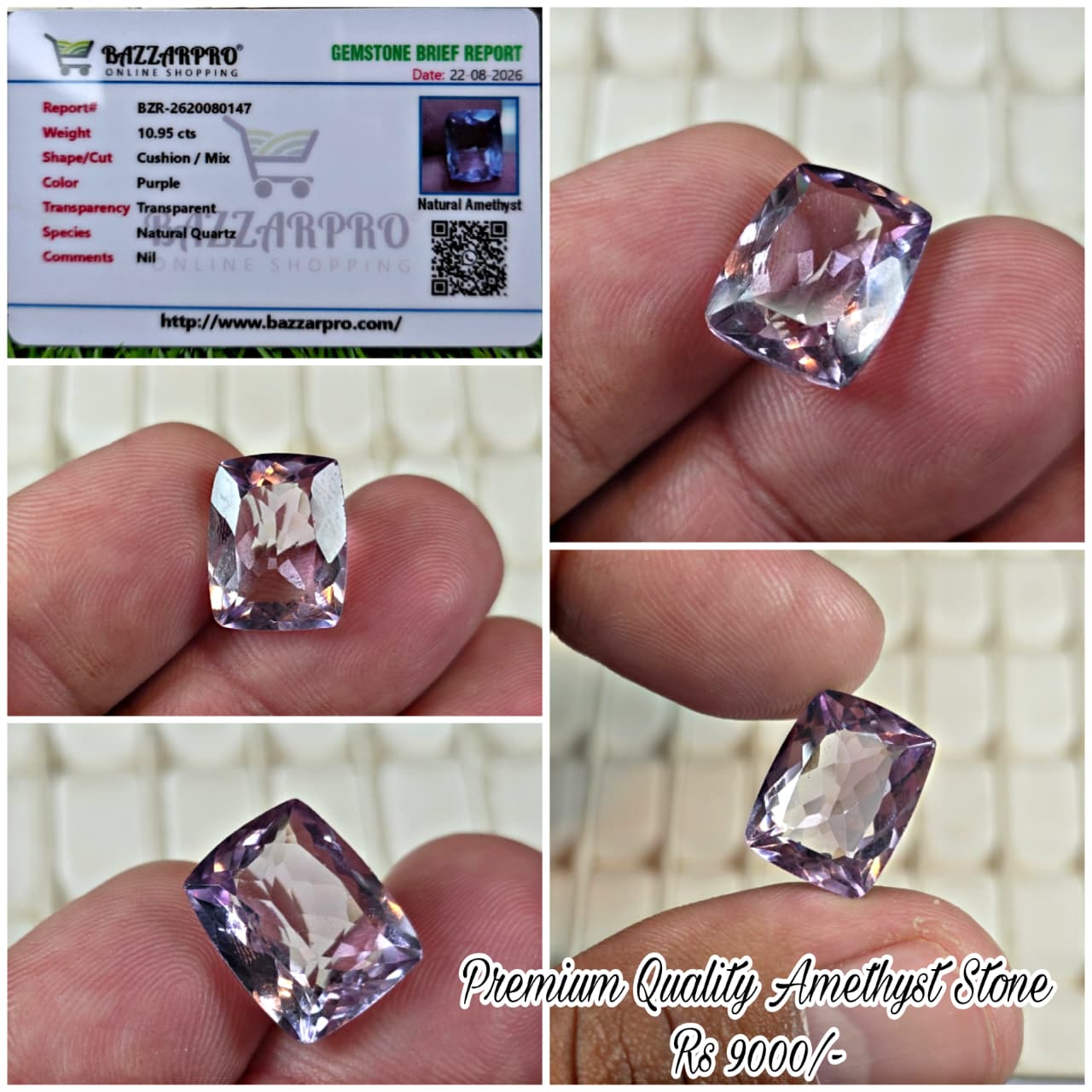 Natural Amethyst Stone With Lab Certificate