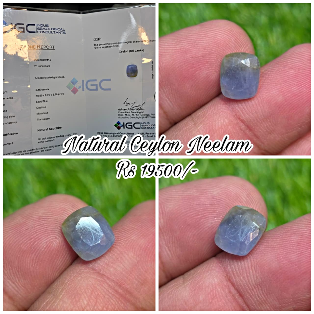 Natural Ceylon Neelam With Lab Certificate