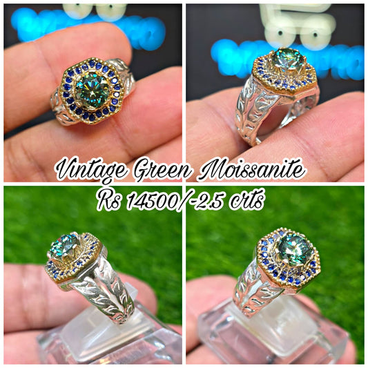 Premium Quality Vintage Style Green Moissanite Ring