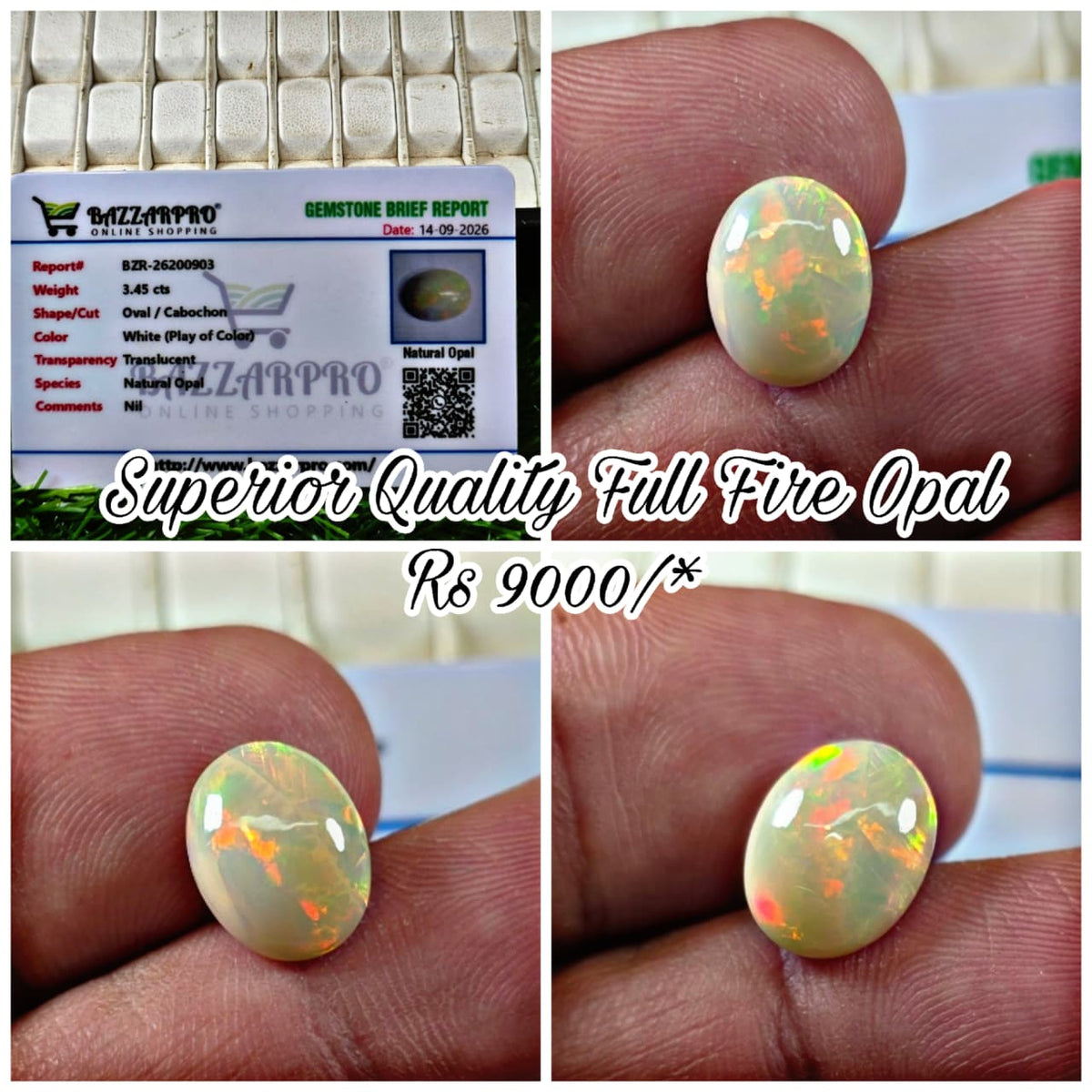 Natural Full Fire Opal Stone With Lab Certificate