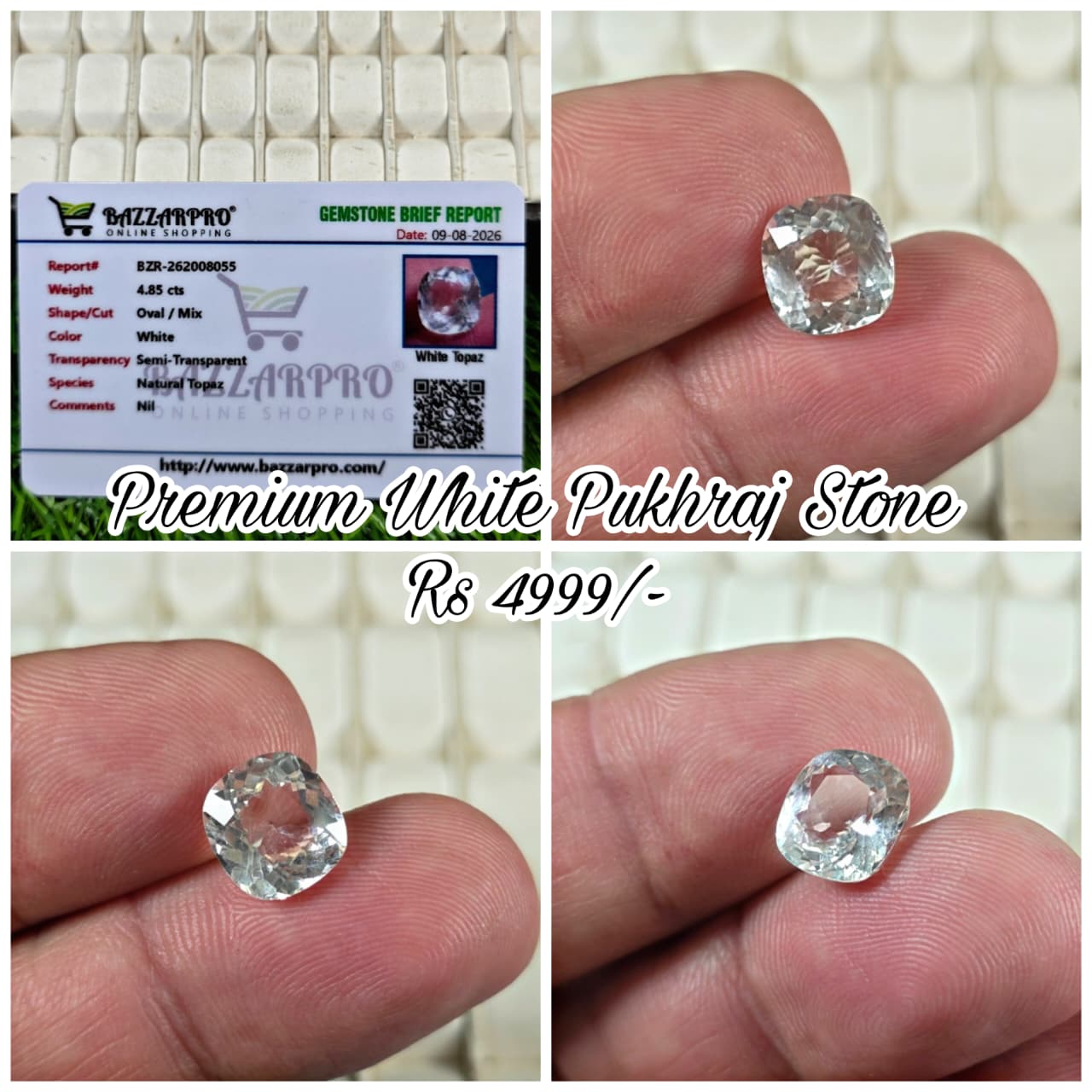 Premium Quality White Pukhraj Stone With Lab Certificate