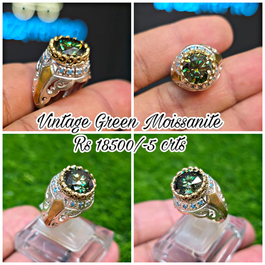 Premium Quality Vintage Style Green Moissanite Ring