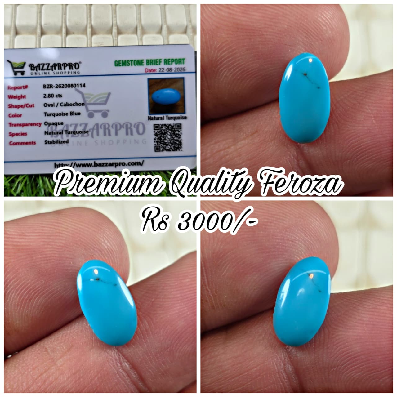 Natural Feroza Stone With Lab Certificate