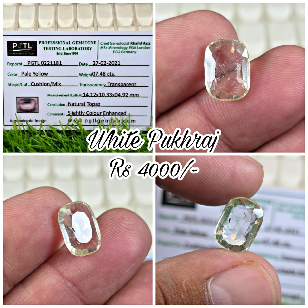 Natural White Pukhraj Stone With Lab Certificate