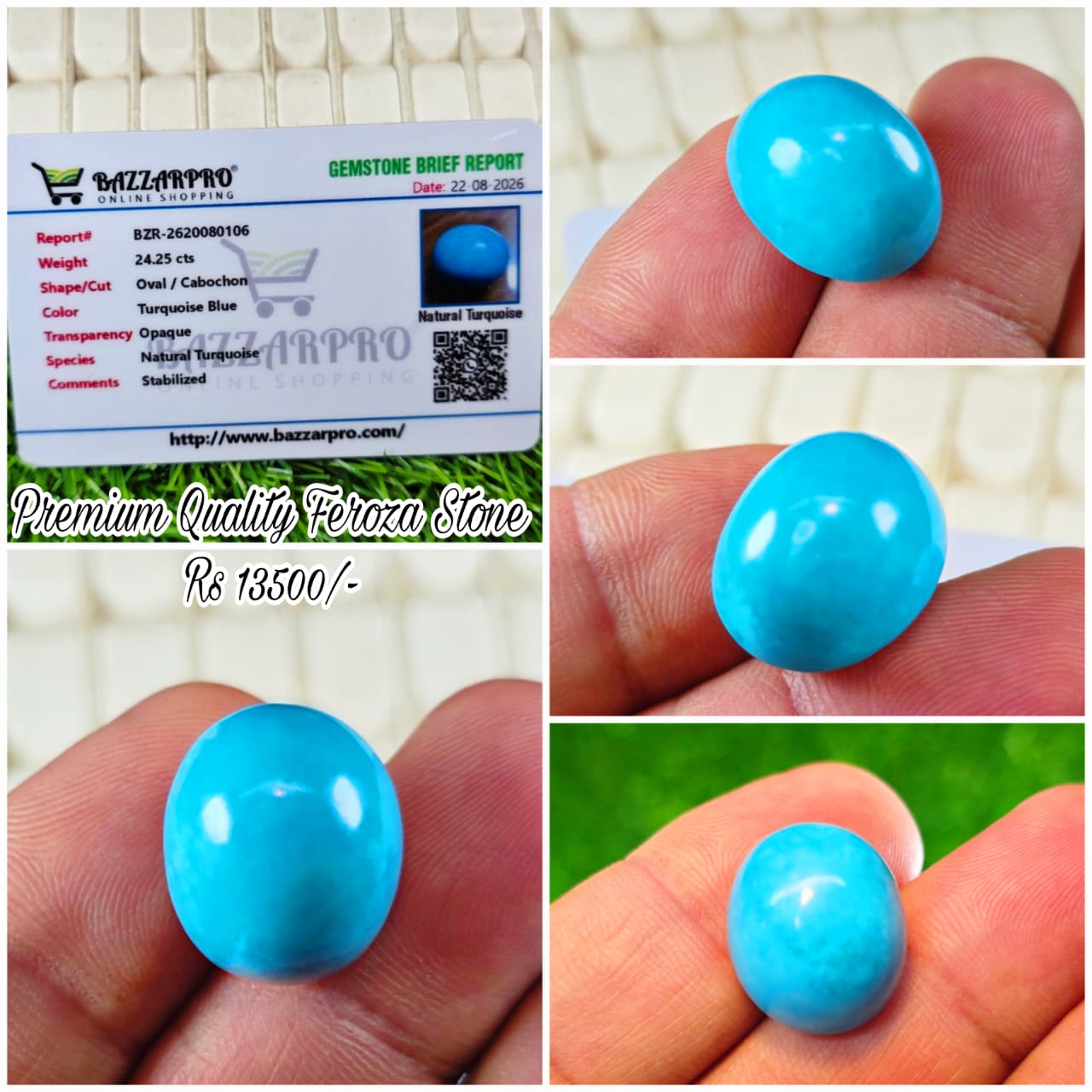 Natural Feroza Stone With Lab Certificate