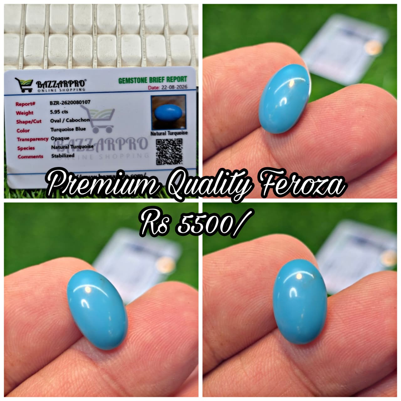 Natural Feroza Stone With Lab Certificate