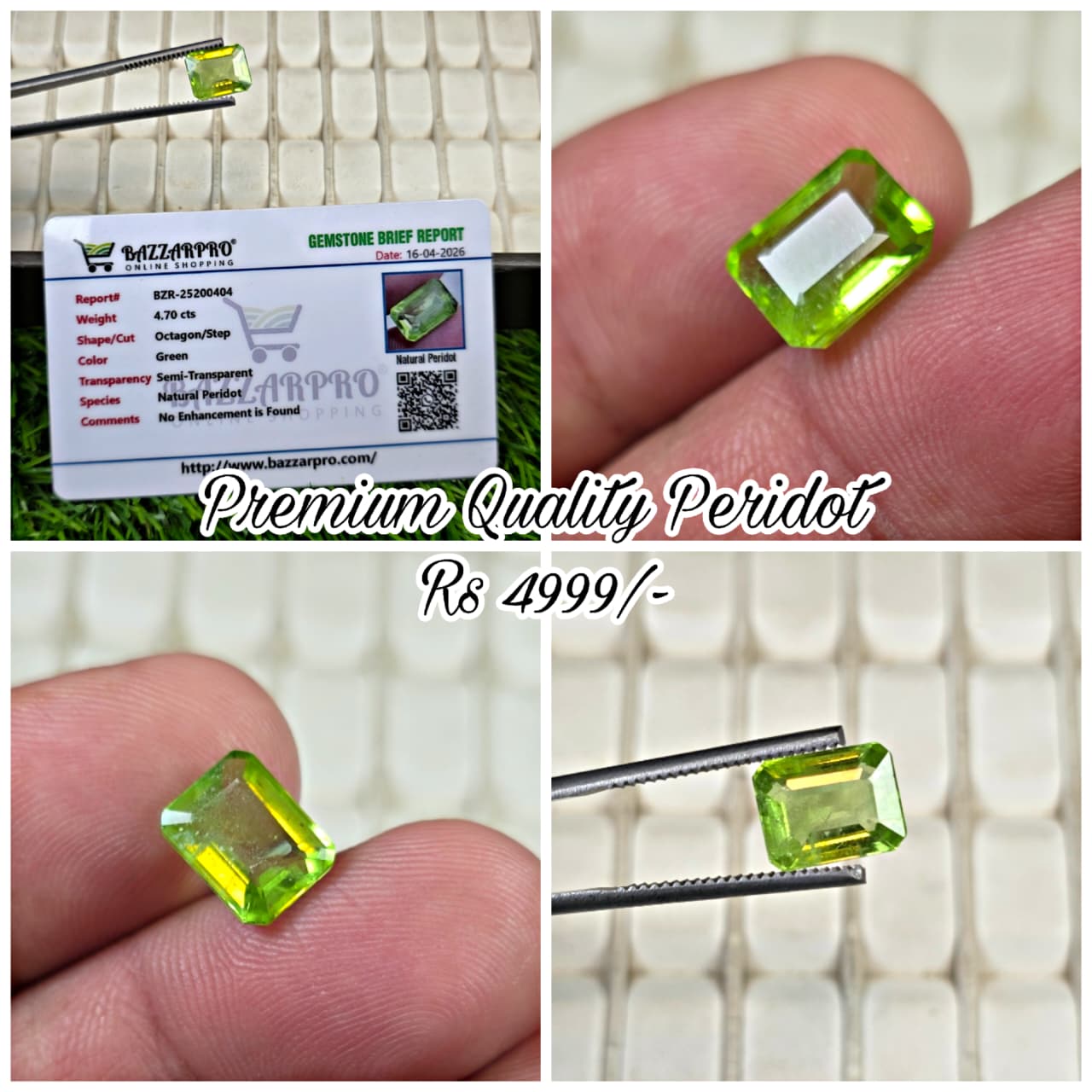 Natural Peridot Stone With Lab Certificate