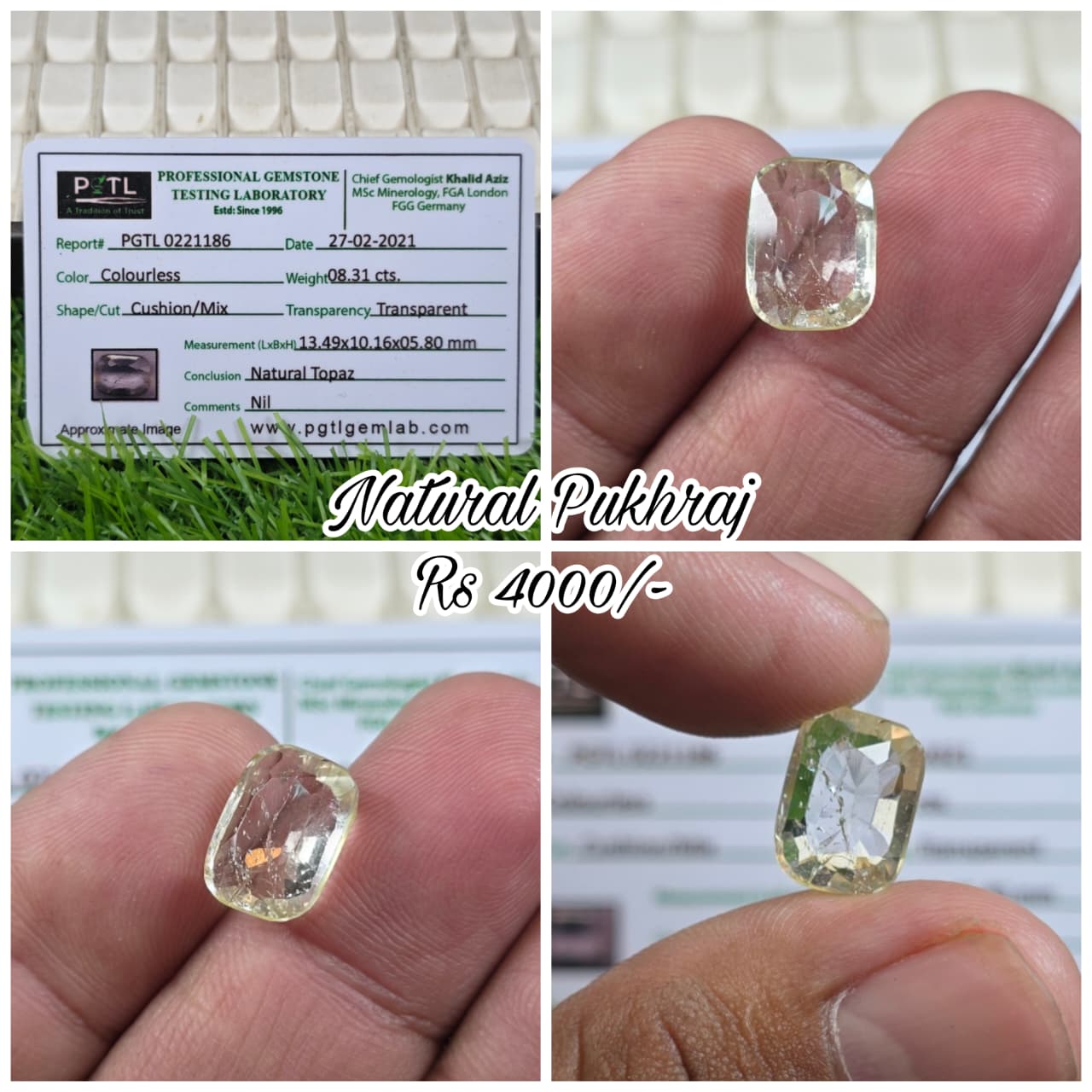 Natural White Pukhraj Stone With Lab Certificate