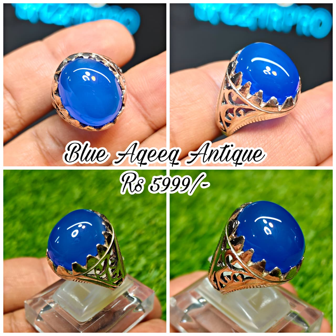 Premium Quality Blue Aqeeq Ring