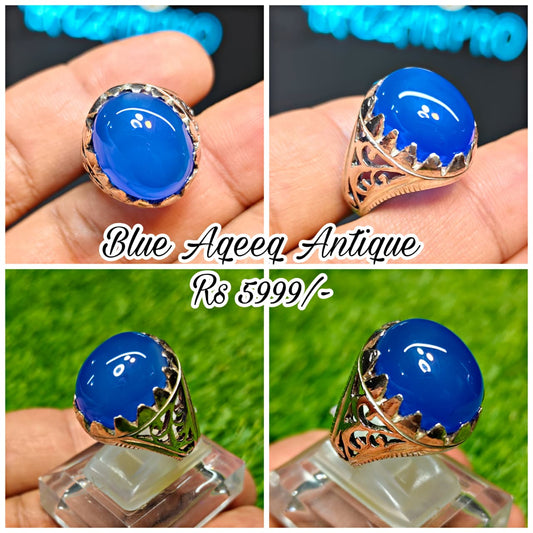 Premium Quality Blue Aqeeq Ring