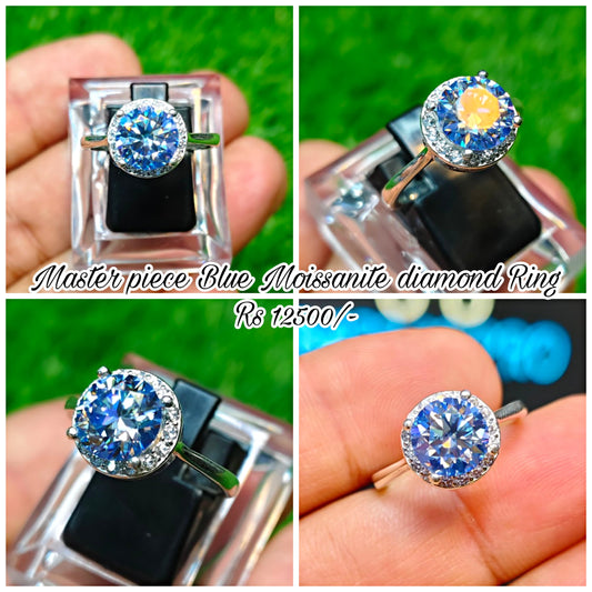 Blue Moissanite Diamond Ring
