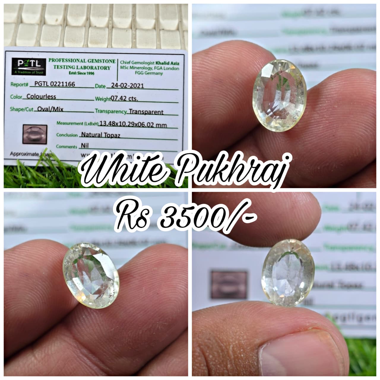Natural White Pukhraj Stone With Lab Certificate