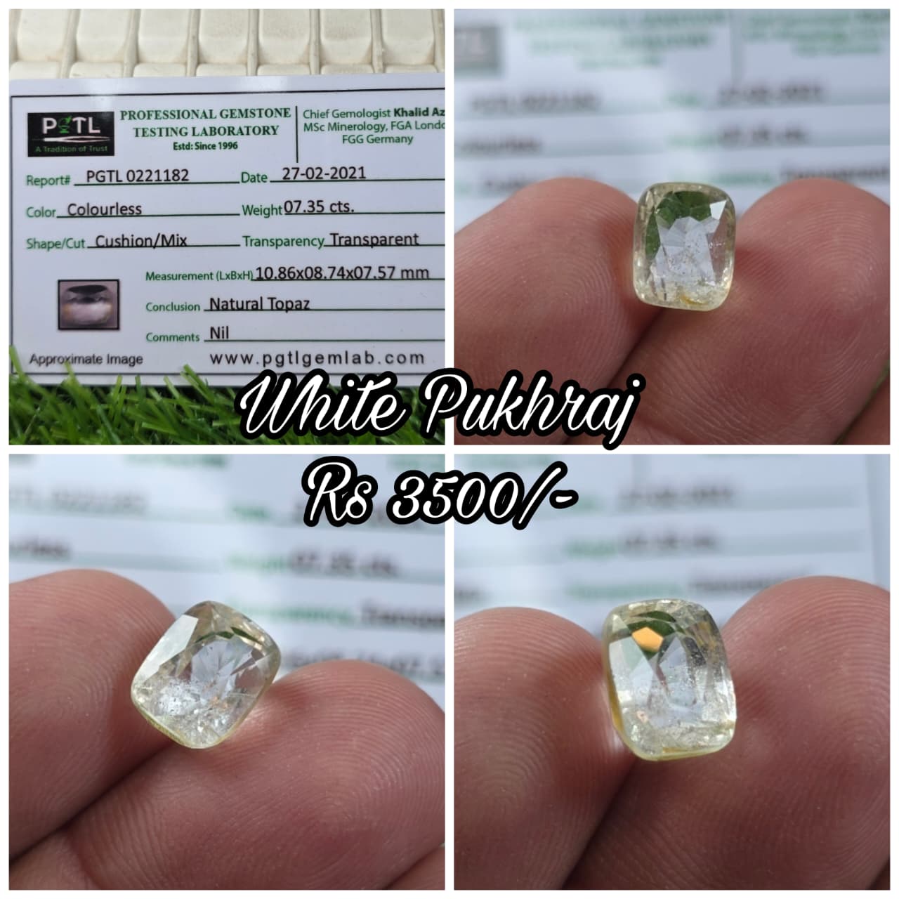 Natural White Pukhraj Stone With Lab Certificate