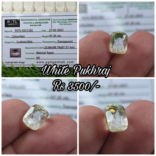 Natural White Pukhraj Stone With Lab Certificate