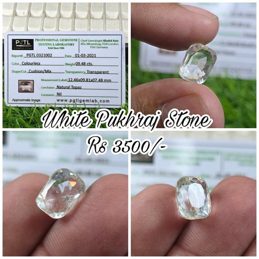 Natural White Pukhraj Stone With Lab Certificate