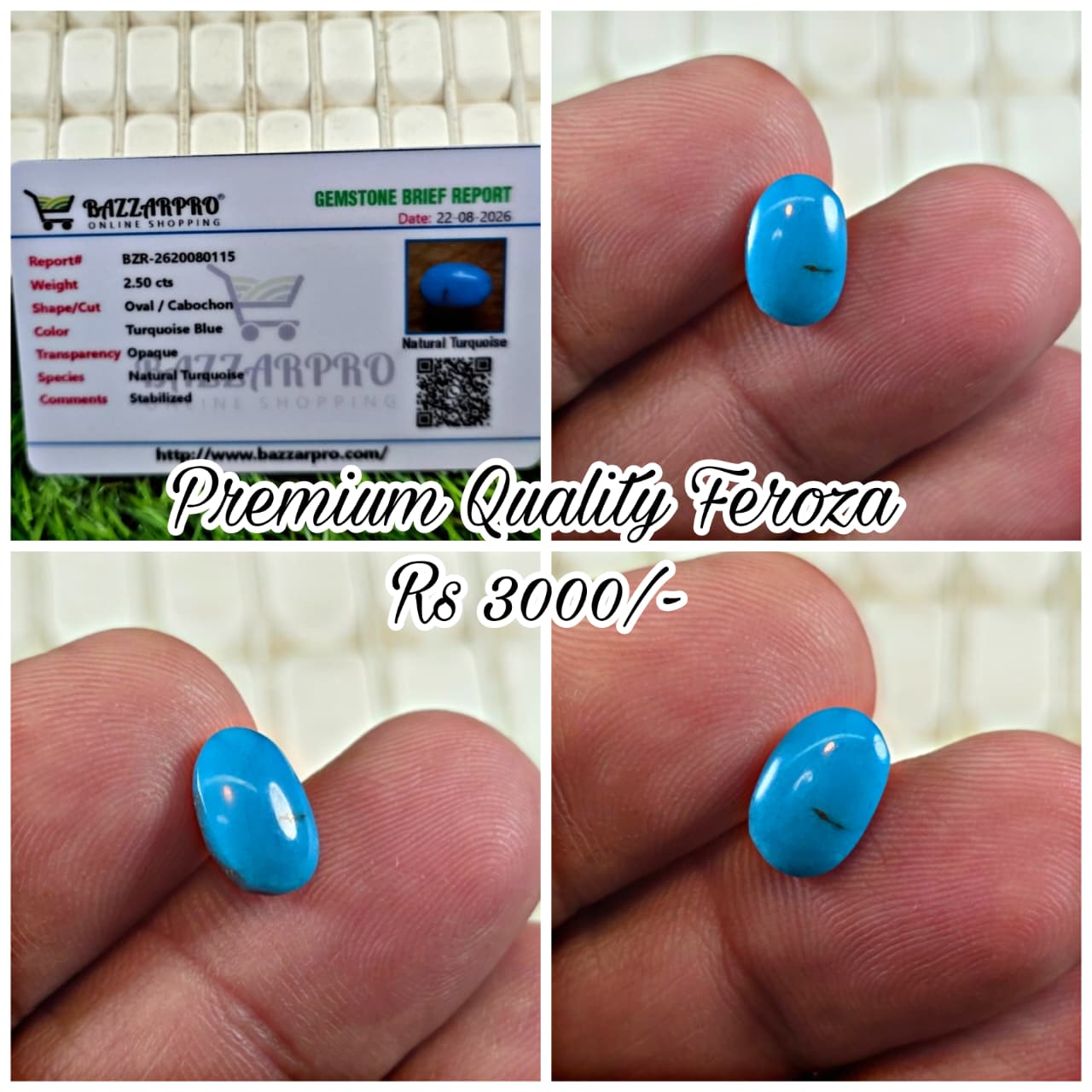 Natural Feroza Stone With Lab Certificate