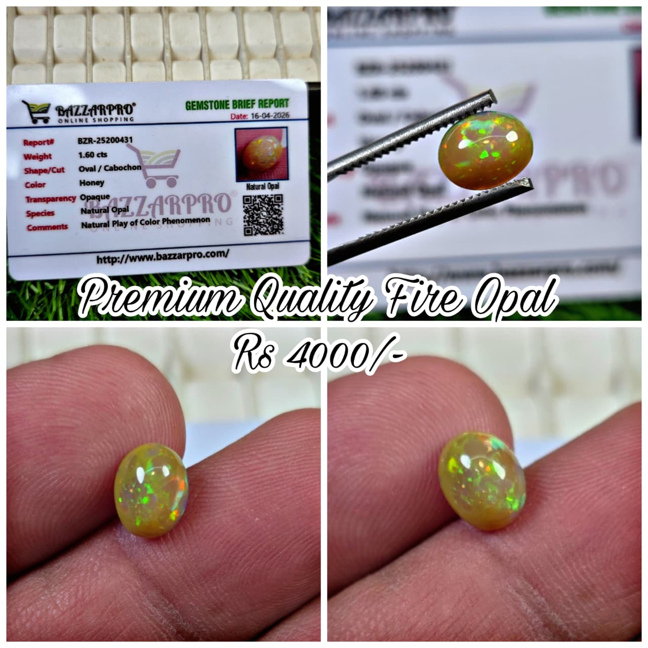 Natural Full Fire Opal Stone With Lab Certificate