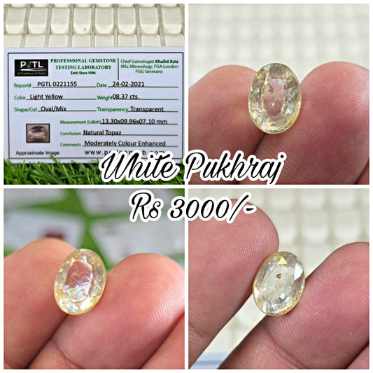 Natural White Pukhraj Stone With Lab Certificate