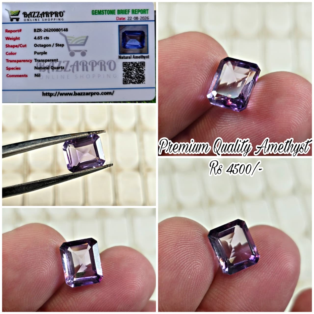Natural Amethyst Stone With Lab Certificate