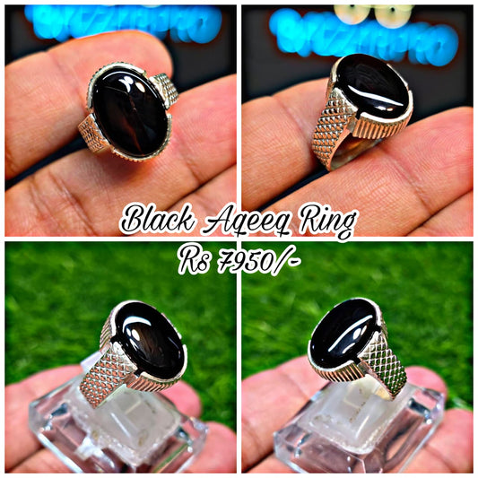 Premium Quality Black Aqeeq Ring