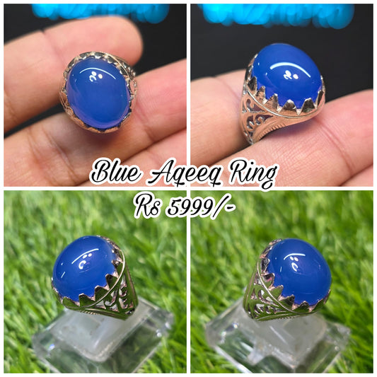 Premium Quality Blue Aqeeq Ring